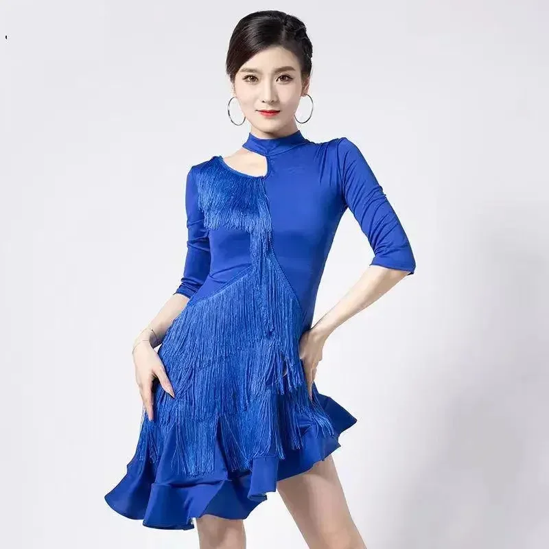 

Женские платья Большой красный цветок с кисточками Танцевальная юбка Латинские танцы с длинными рукавами Платье для латинских танцев Черный сексуальный костюм для взрослых для девочек Rumbav;2,