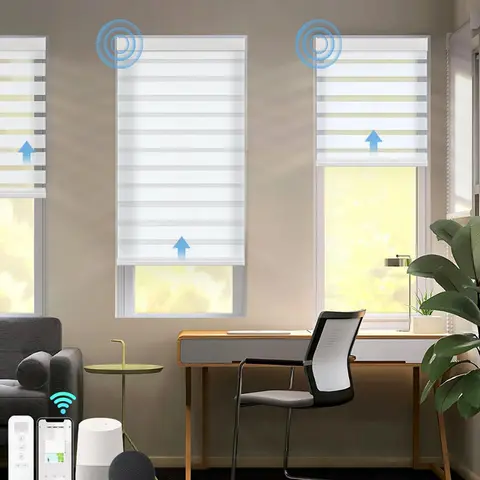 ‌Luxury Motorized Window Blinds Smart Zebra Roller Blinds Light Filtering Shades Battery Powered Electric Blinds for Windows