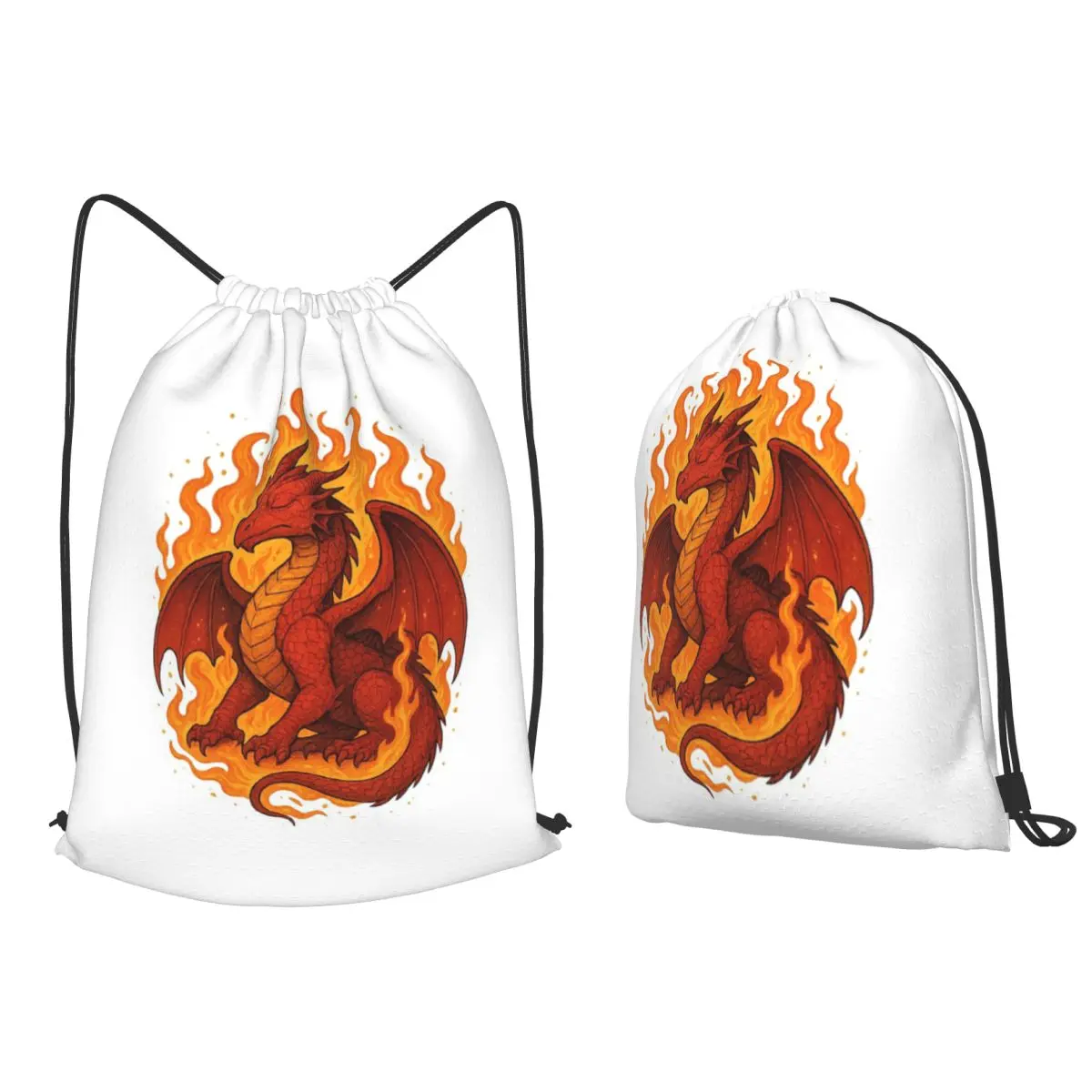 Fiery Red Dragon Fantasy Flame Magic Adventure Backpacks Casual Drawstring Bags Sports Bag Book Bags for Man Woman Students