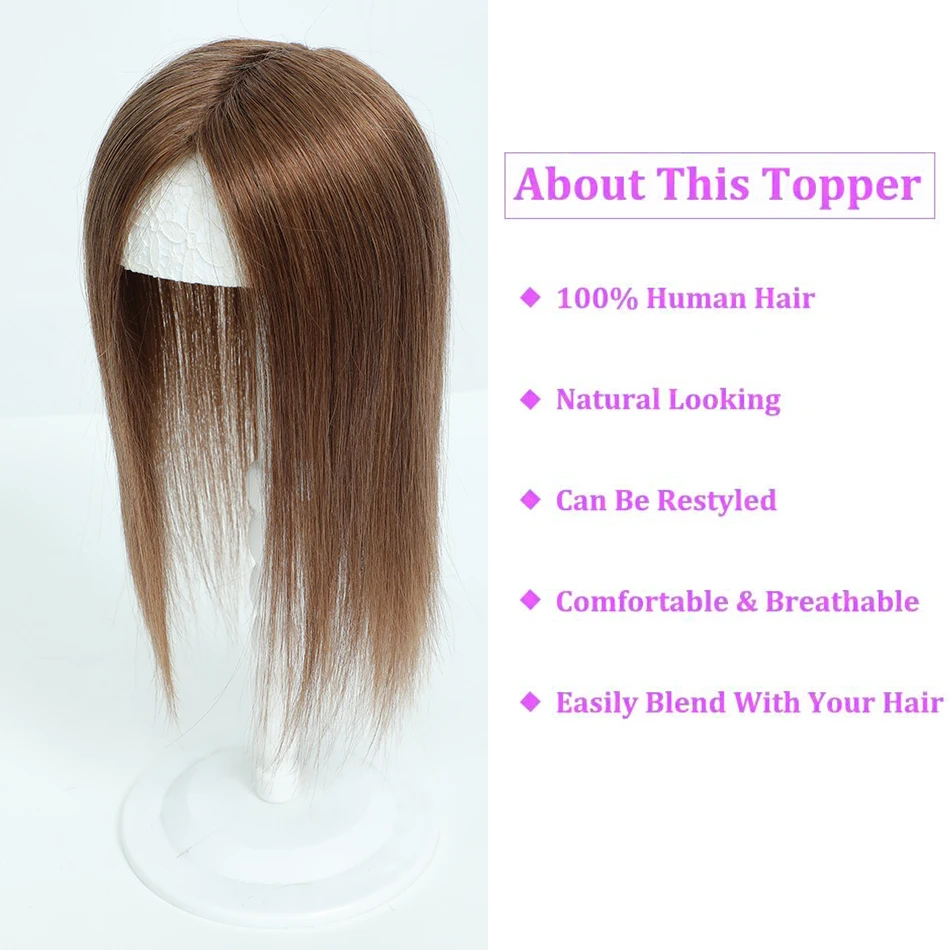 7x10cm Hair Toppers Straight Natural Brown Hairpiece Brazilian 100% Real Human Hair for Women Clip in Hair Extension 10''-14''