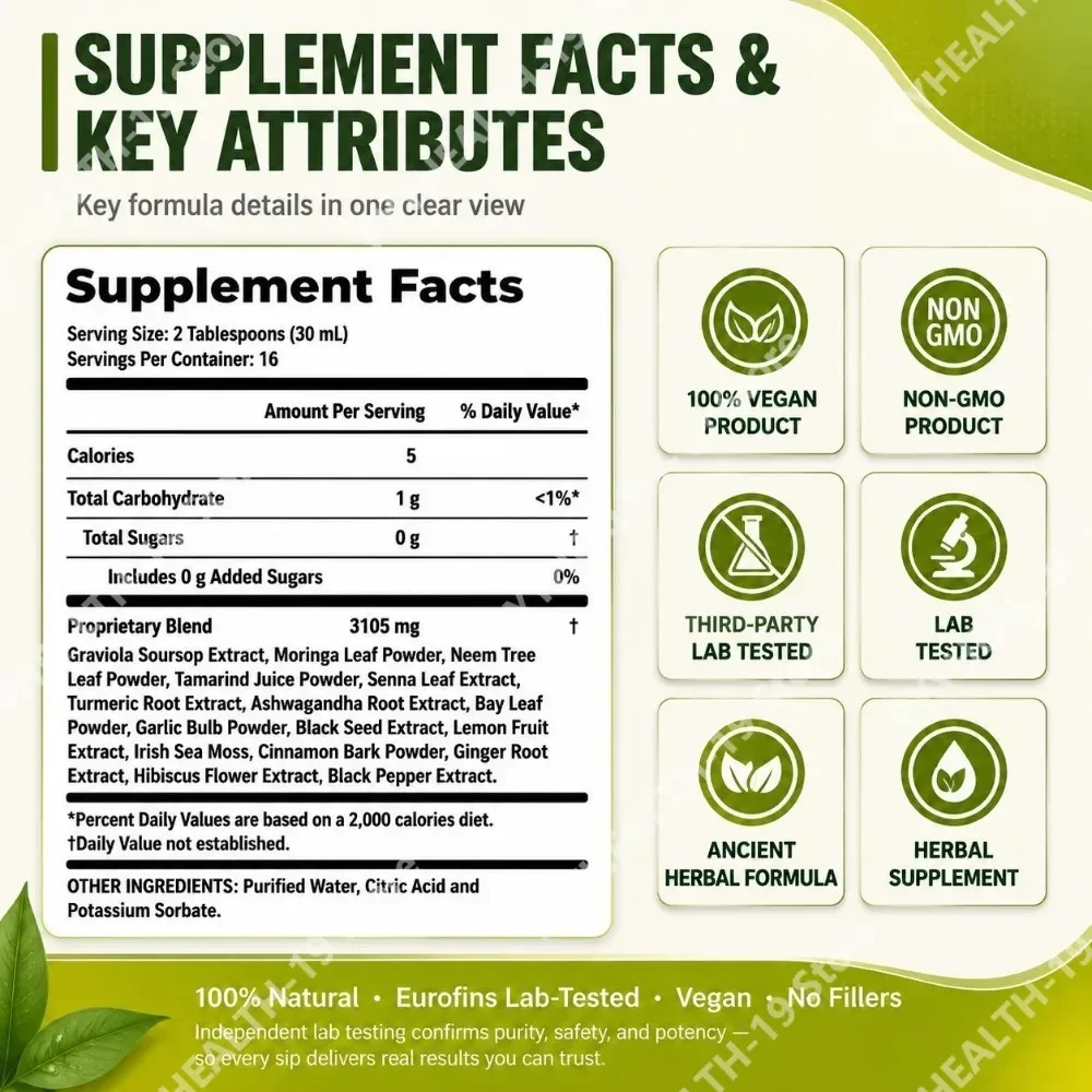 Soursop Bitters Liquid Herbal Supplement, 16 fl oz, Supports Gut Health, Natural Detox & Lasting Vitality Ancient Herbal Formula