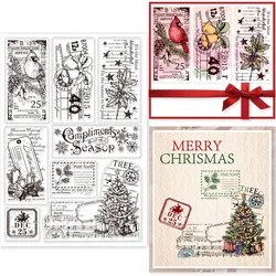1pc Retro Christmas Label Clear Stamps for DIY Scrapbooking Vintage Christmas Bookmarks Silicone Clear Stamp Seals