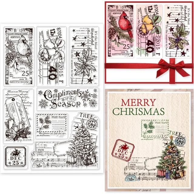 1 szt. Retro etykieta świąteczna przezroczyste znaczki dla DIY Scrapbooking Vintage świąteczne zakładki silikonowe przezroczyste pieczęcie
