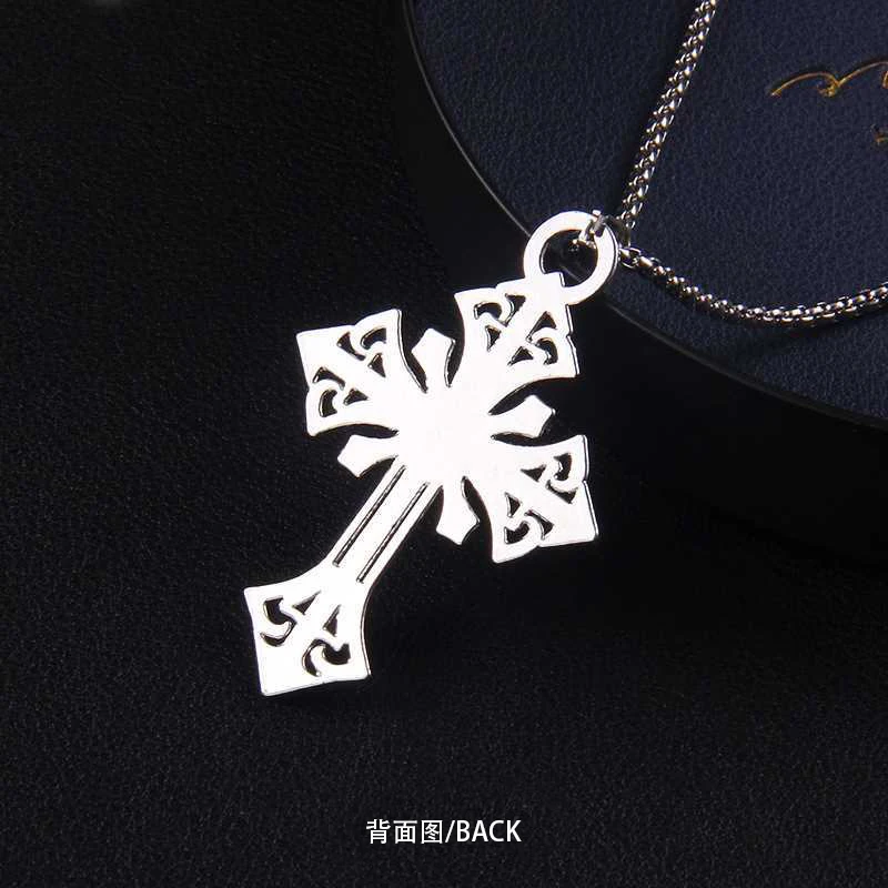 Fashion jewelry pattern hollow stainless steel cross necklace pendant hip-hop style men's and women's same lucky gift