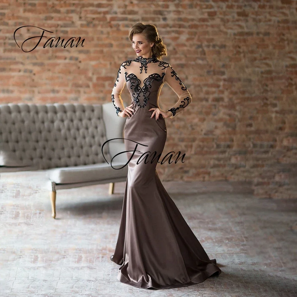 Customized High Neck Long Sleeve Sequined Lace Wedding Dresses Mermaid See-Through Organza Bridal Gown Свадебное платье vestido 