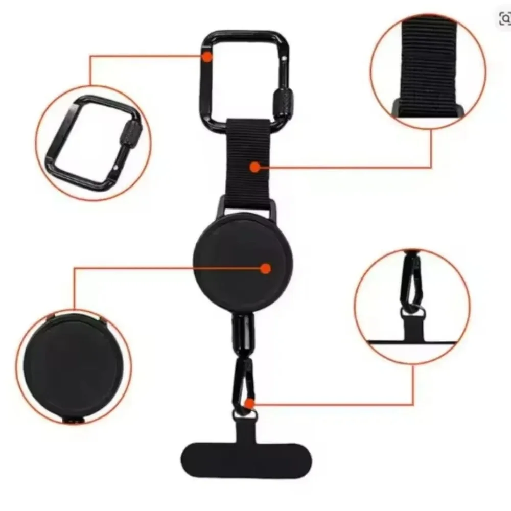 Correa Retráctil Antirrobo para Teléfono Celular con Mosquetón, Arnés Anticaída para Senderismo, Ciclismo y Escalada