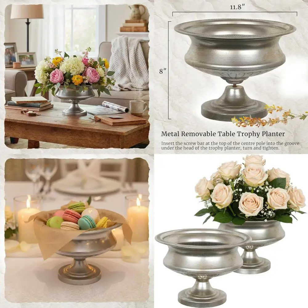 

Pair of 8 Silver Metal Trumpet Vases, 11.8 Diameter, for Wedding Centerpieces and Home Decor