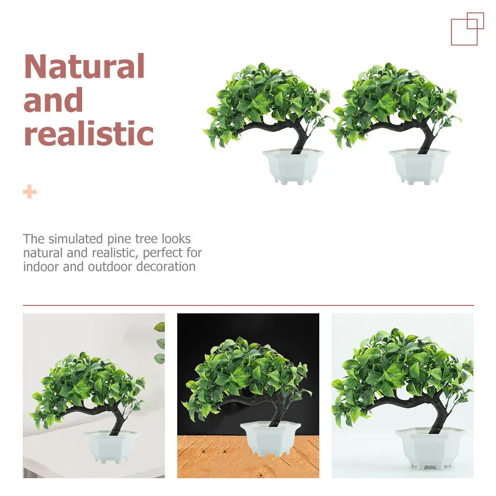 

2pcs Artificial Pine Tree Bonsai Potted Simulation Faux Indoor Outdoor Decor Home Office Desk Display Pp Pvc Plant
