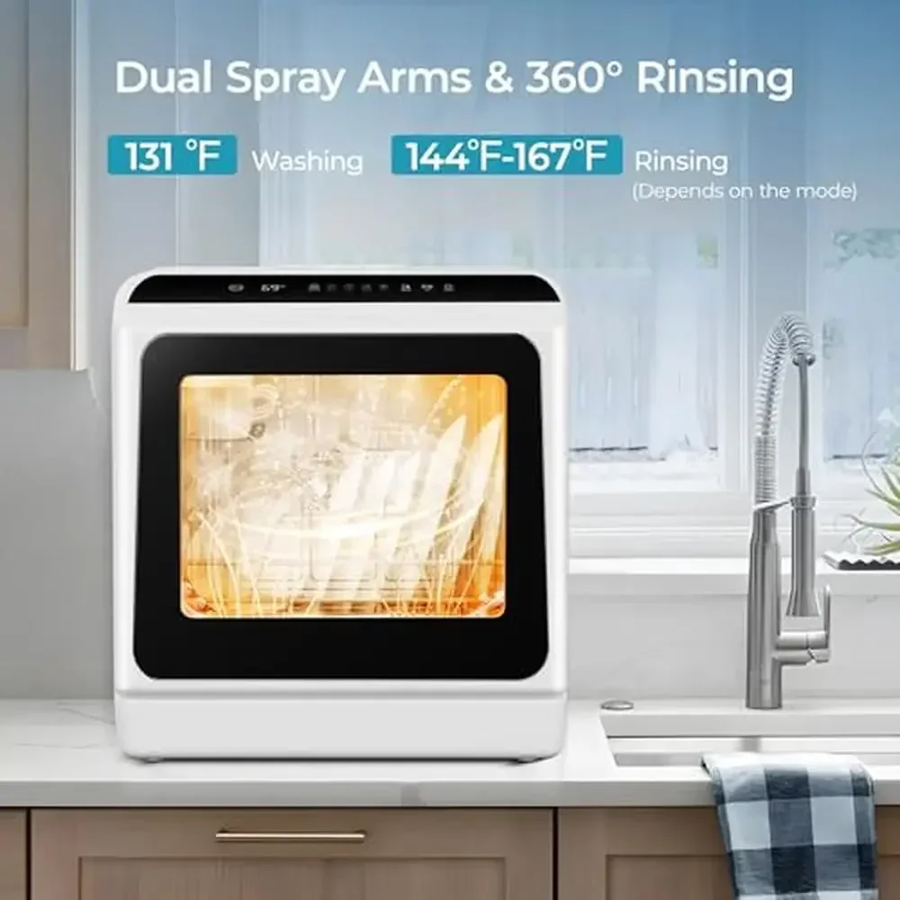 Countertop Portable Dishwasher Compact Small Dishwasher 5L Tank 6 Modes LED Light Easy to Use
