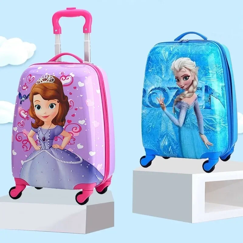 Mala de viagem da disney de 18 polegadas com rodas, bolsa de viagem de desenho animado para crianças, bagagem rolante, bagagem de cabine