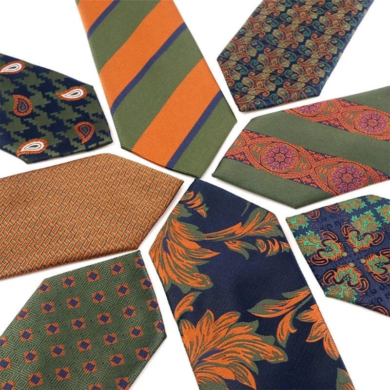 

Mens Vintage Flower Striped Neck Tie Green Orange Color Polyester Silk Necktie Formal Wedding Business Suit Neckwear Tie