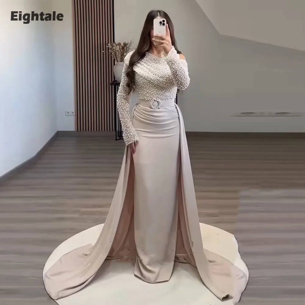 فستان سهرة عربي Eightale فستان حفلات إسلامي مخصص بكتف واحد وأكمام طويلة لحفلات الزفاف حورية البحر رداء السهرة #1