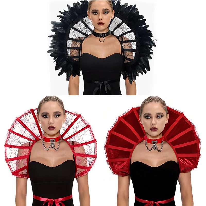 New Women's Gothic Lace Cape Collar Halloween Cosplay Accessorie Vampire Witch Carnival Party Masquerade Dress Up Costumes Props