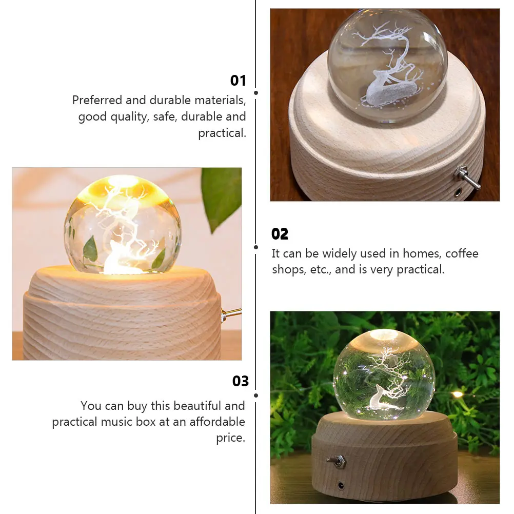 

Elk Music Box Night Light Small Desktop Decor LED Crystal Projection Chic Adorn Ball Exquisite Baby