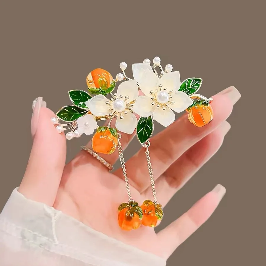 Sweet and Fresh Hair Clip with Tassel and Alloy Spring for Women's Hairstyle, Half Up Hair Accessory