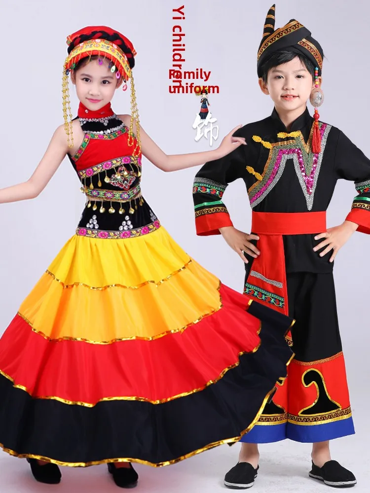 

Этнический детский костюм для танцевального выступления на Фестивале факелов в июле, традиционный национальный наряд для мужчин и женщин