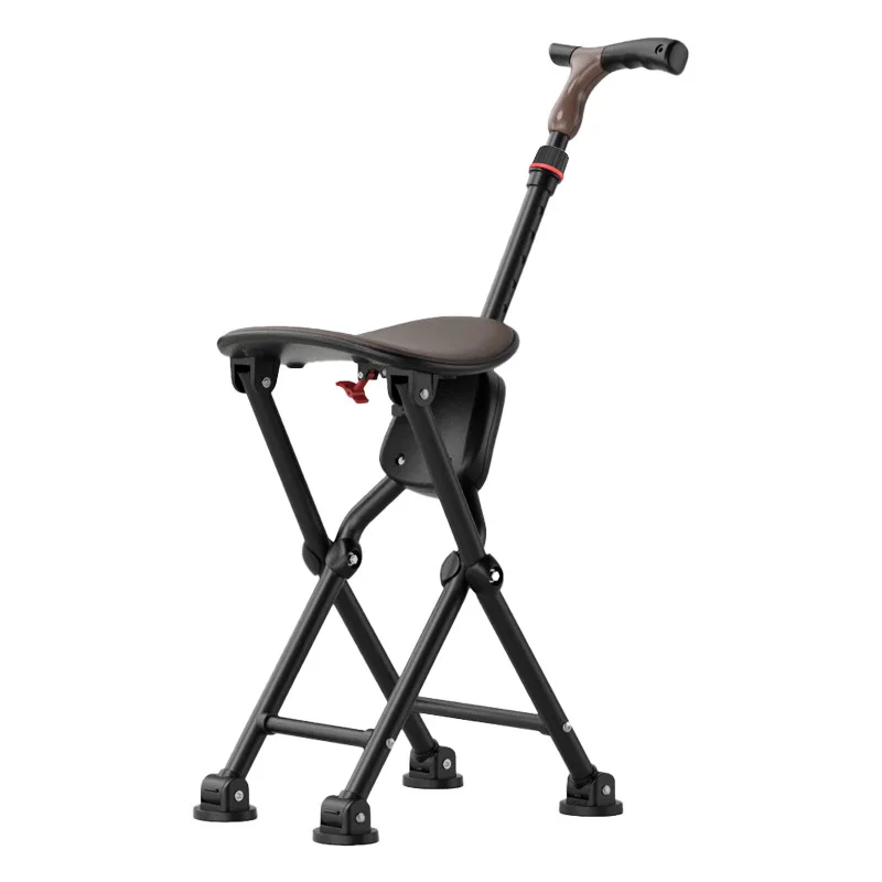 Elderly crutch chair, cane stool, lightweight four legged carrying crutch, anti slip four leg folding rehabilitation walking aid