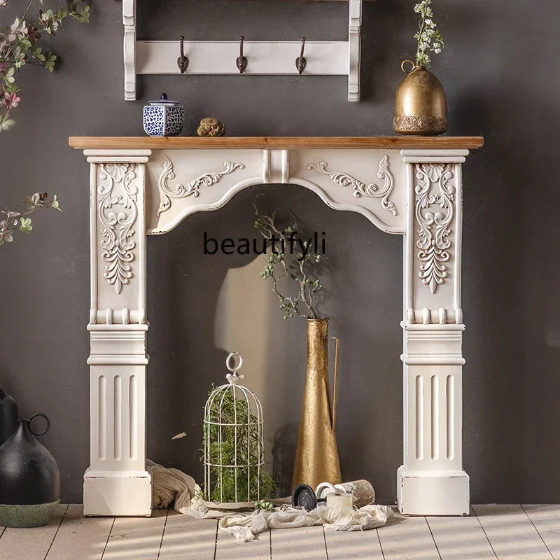 

x1European fireplace decorative cabinet relief retro old arched French fake fireplace decoration living room mini fireplace rack