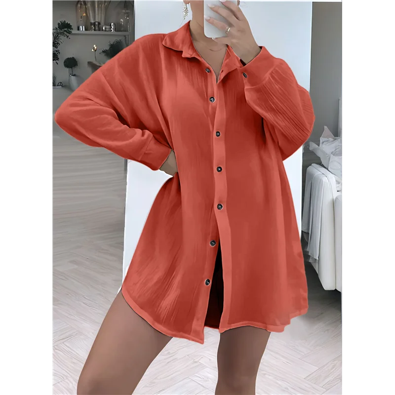 

ABRT-рубашки с пайетками большого размера, платье, рубашка на пуговицах с длинными рукавами, женская пляжная накидка, лето 2025 г.