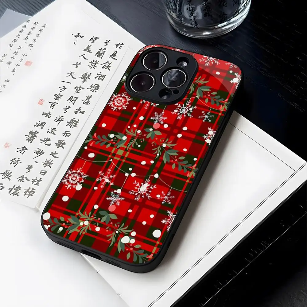 Christmas snowflake tree Phone Case Tempered Glass For iPhone 14 13 16 12 15 11 Pro XS Max Plus Mini X XR SE2020 Coque