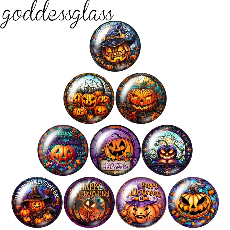 Happy Halloween Pumpkin Jack-O'-Lantern 10pcs 12mm/18mm/20mm/25mm Round Photo glass cabochon demo flat back Making findings image 3