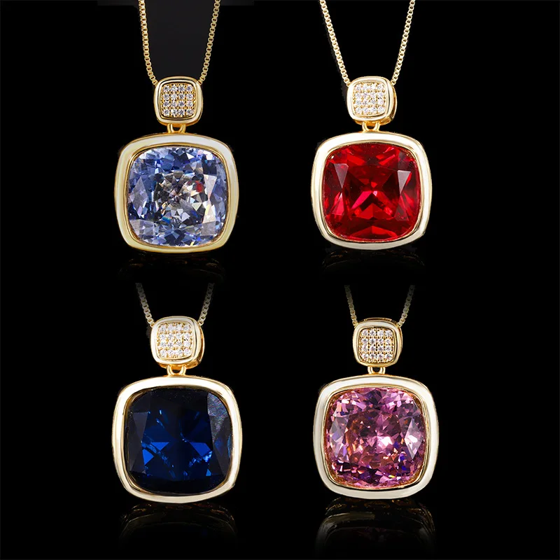 New Jewelry Red Corundum Gold Vintage Exquisite Pendant Necklace Main Stone 16*16