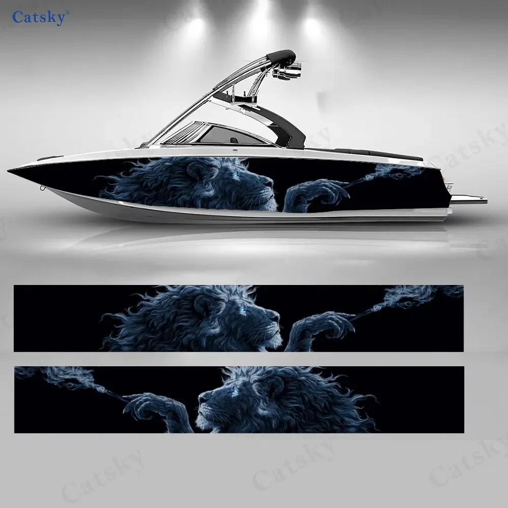 2Pcs Blue Mist Phantom Lion Boat Stickers, PVC Waterproof Durable Vinyl Wrap Decals for Fishing Boat, Durable and Stylish Design