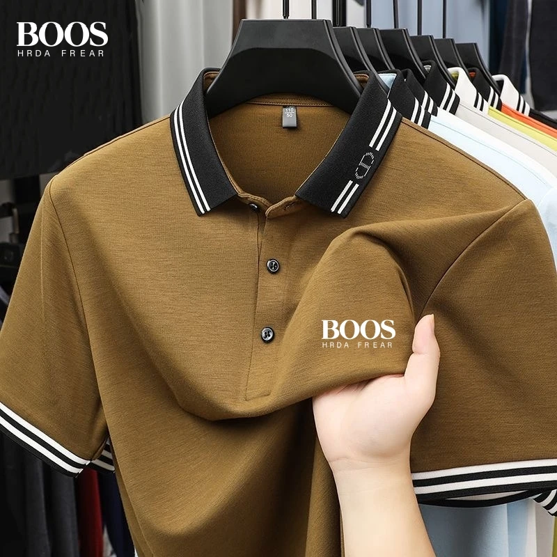 

Новая летняя высококачественная антибактериальная бесшовная рубашка-поло с короткими рукавами для мужчин, модная и повседневная, дышащая и прохладная.