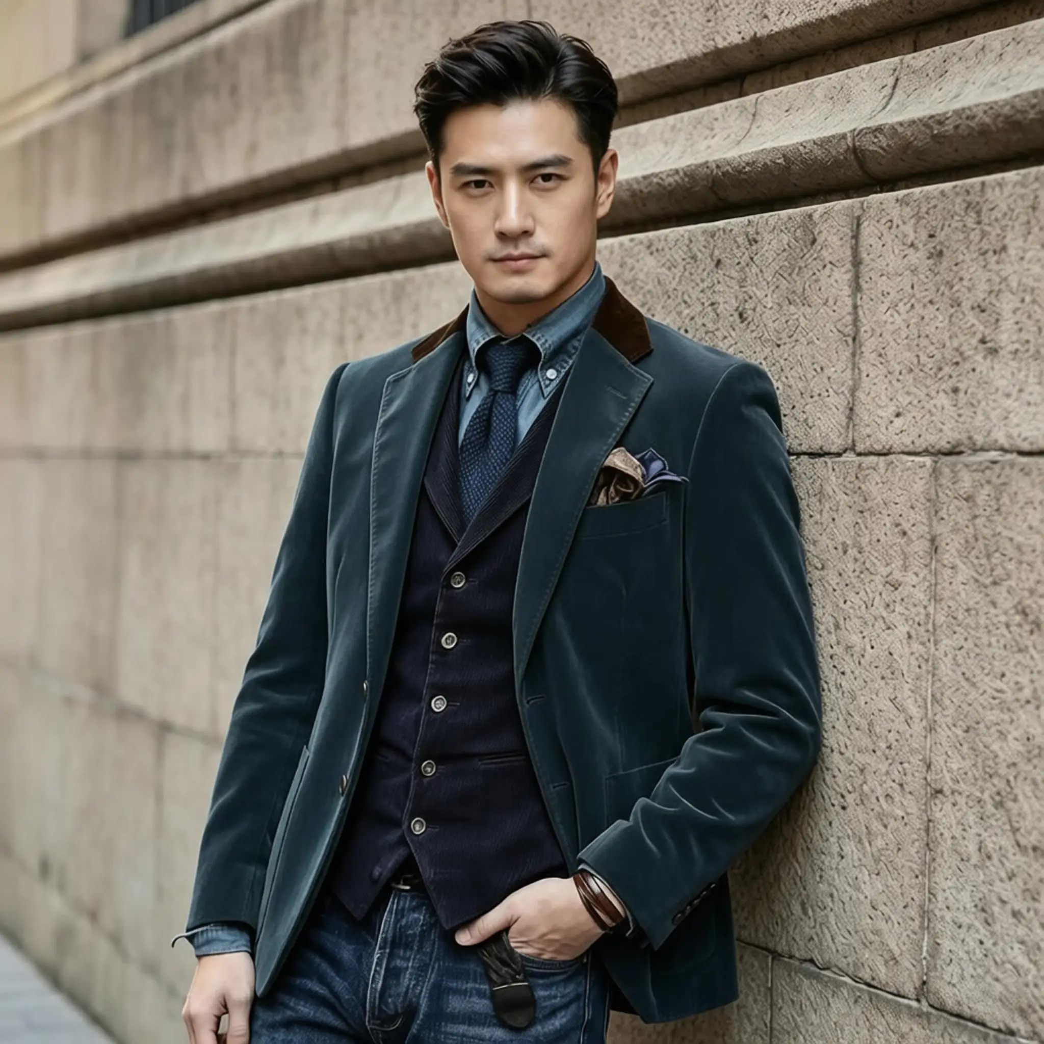 Men Velvet Blazer Contrast Brown Lapel Single Breasted Flap Pockets Smart Casual Business Streetwear Formal Suit Outer Coat