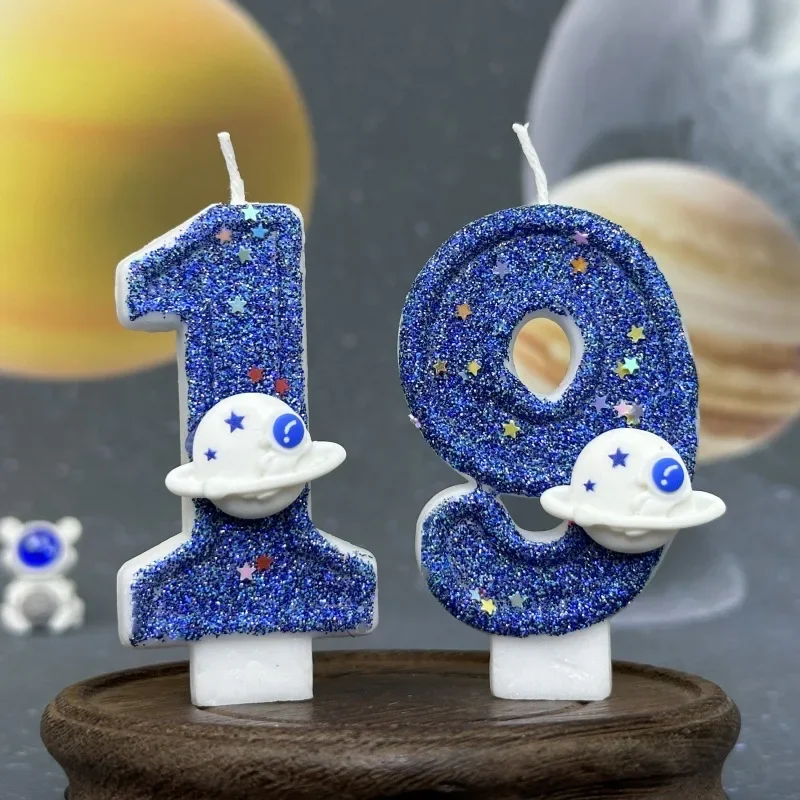 Zahl Geburtstagskerzen Kuchendeckel Partydekoration Kreative Planet Universum Thema Kerze für Kinder Erwachsene Geburtstagsfeier