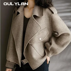 Woolen Coats  Vintage Outerwear 2024 Office Lady Brown Casual Jackets Warm Ladies Cotton Thick Style Coat Outerwea Size s-xxxl