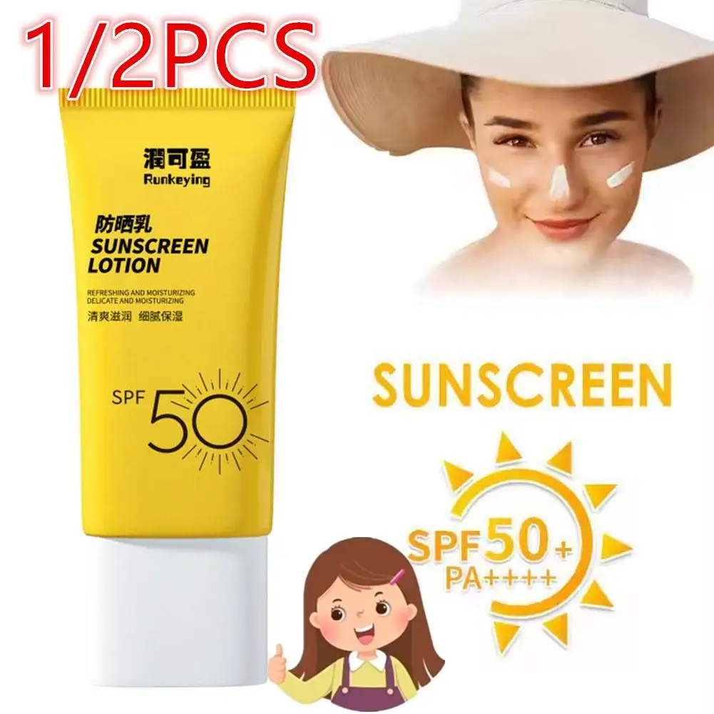 1/2PCS Moisturizing Sunscreen Cream SPF 50+ Anti-UV Sunblock Cream Concealer Face Protection Body Lotion Long Lasting Waterproof