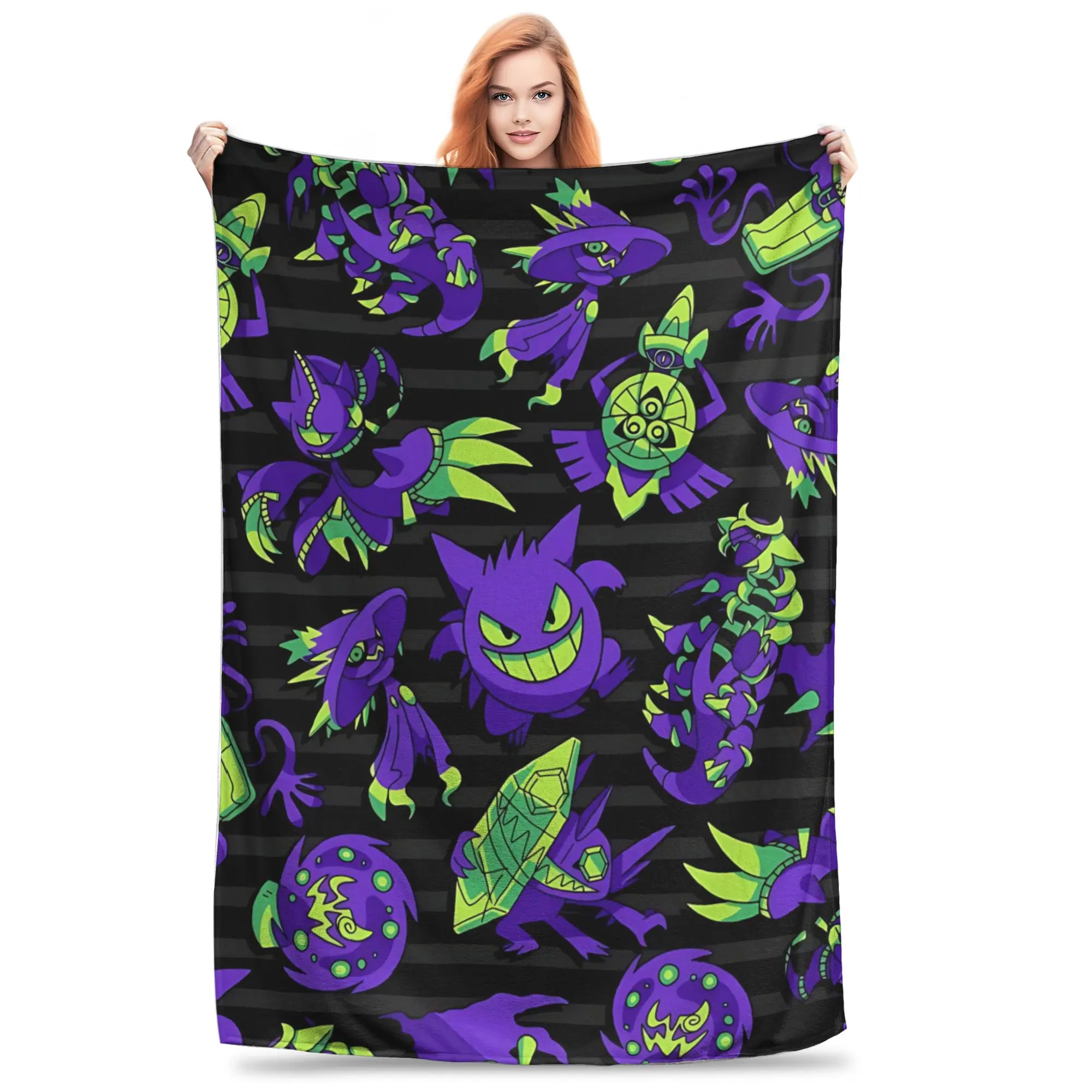 1PC Pokemons Theme Anime Gengar Blanket Throw Blanket  Novelty Warm Blanket All Season Home Gift