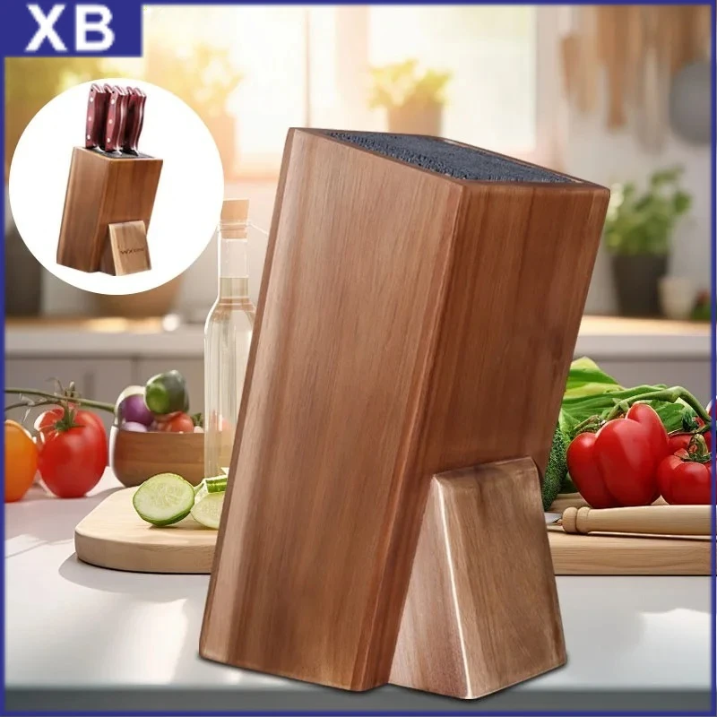 

New Kitchen Universal Knife Holder Acacia Wood Kitchen Holder Stand with Bristles for Kitchen Counter Solid Wood Knife Block
