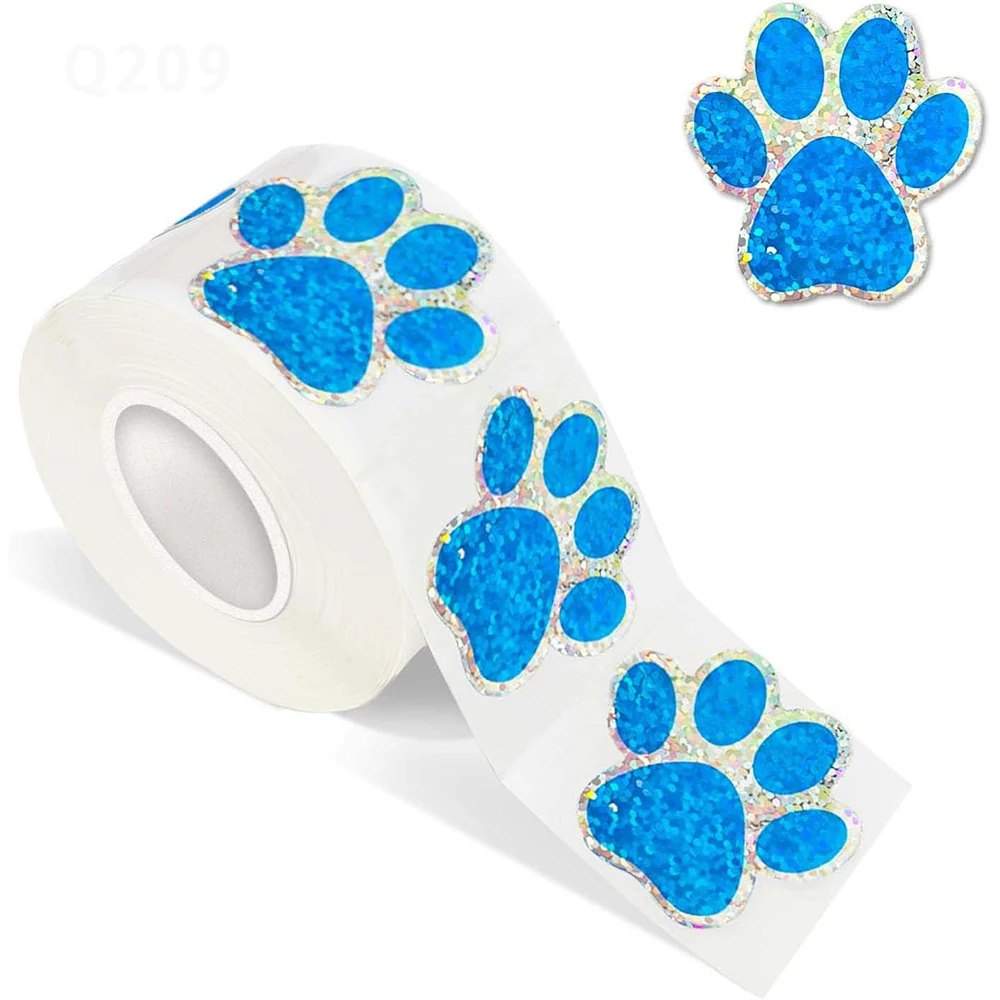 100-500pcs Blue laser Sticker Paw Print Reward Stickers Dog Cat Bear Paw Labels for Teacher Student Stationery Sticker