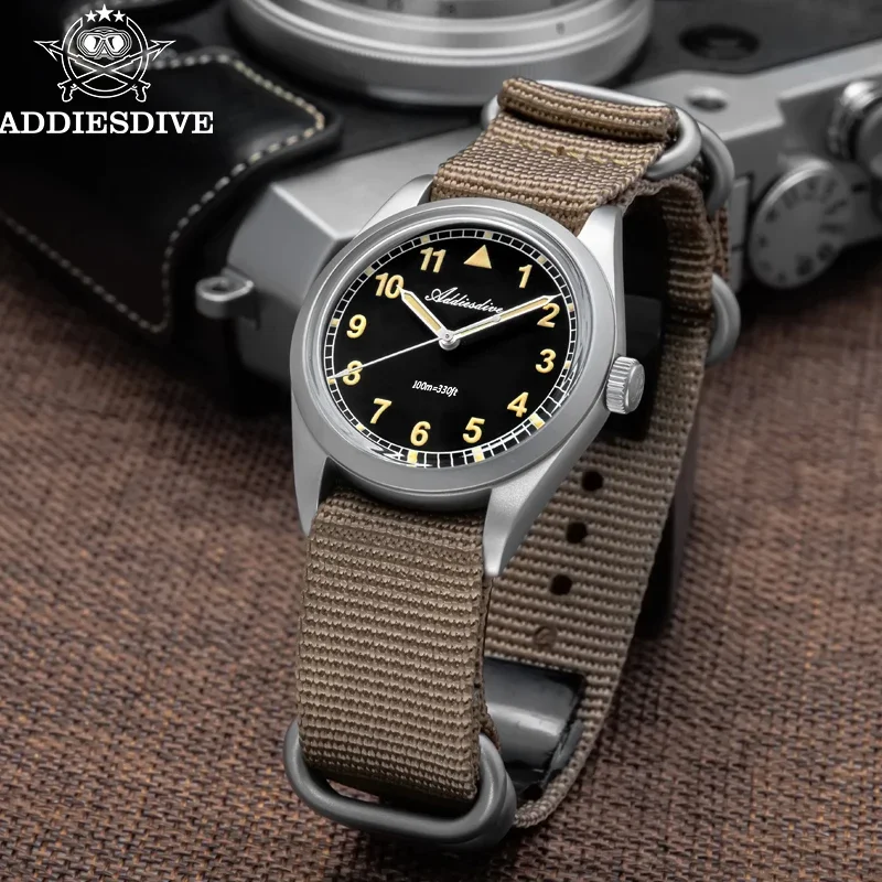 Addiesdive 36mm retro militar relógio k1mineral vidro aço inoxidável relógios luminosos vintage masculino relógio de pulso ad2079 reloj hombre