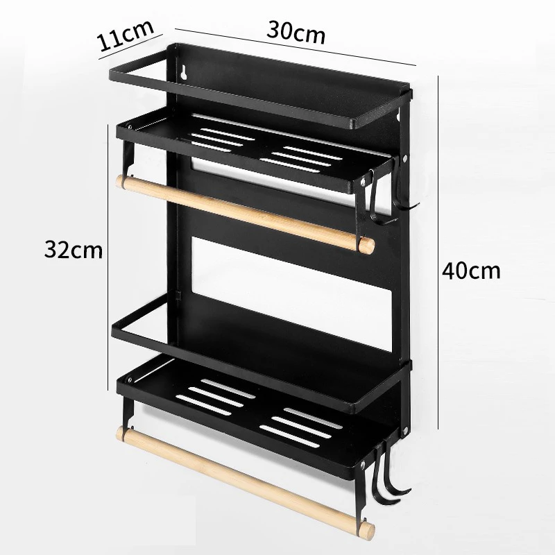 Magnetic Suction Refrigerator Shelf Kitchen Accessories Folding Home Storage Hanging Rack Black Carbon Steel Bathroom Shelves