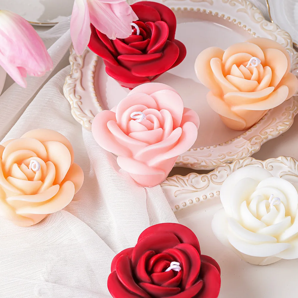 DIY Rose Flower Candle Silicone Mold Birthday Cake Decoration Flower Chocolate Fudge Making Tool 3D Rose Soap Plaster Resin Mold