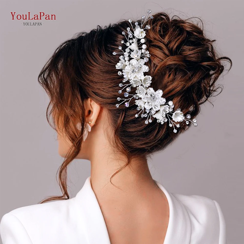 YouLaPan Bride Flower Hair Comb Setting Bridal Wedding Bling Crystal Hair Jewelry Hair Pins Hair Accessories Women Tiara HP755