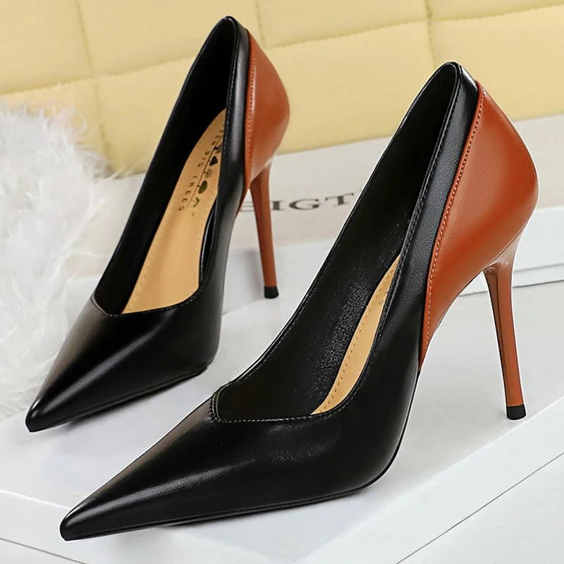 Shoes Color Blocking Women Pumps Pointed Tip High Heels Sexy Party Shoes Stilettos Heels Women Shoes Large Size 42 - 43