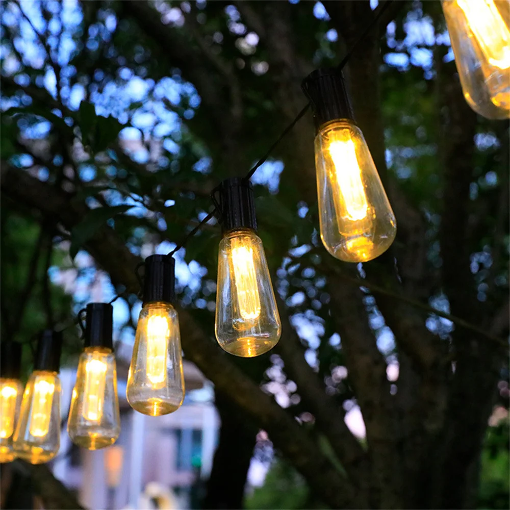 

Solar Powered String Bulb Waterproof Patio Lights Edison Bulb Retro Christmas Fairy Lamp for Outdoor Garden Yard Cafe Lighting