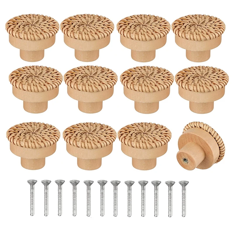 

Boho Rattan Dresser Knobs Round Wooden Drawer Knobs Handmade Wicker Woven And Screws For Boho Furniture Knobs