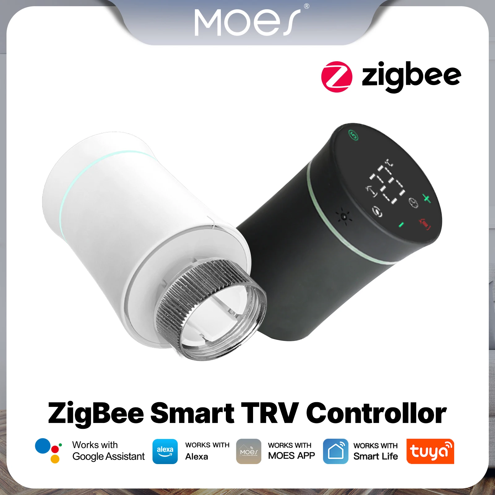 MOES ZigBee 3.0 Smart TRV Thermostat Tuya Radiator Actuator Valve Programmable Temperature Controller Alexa Google Voice Control