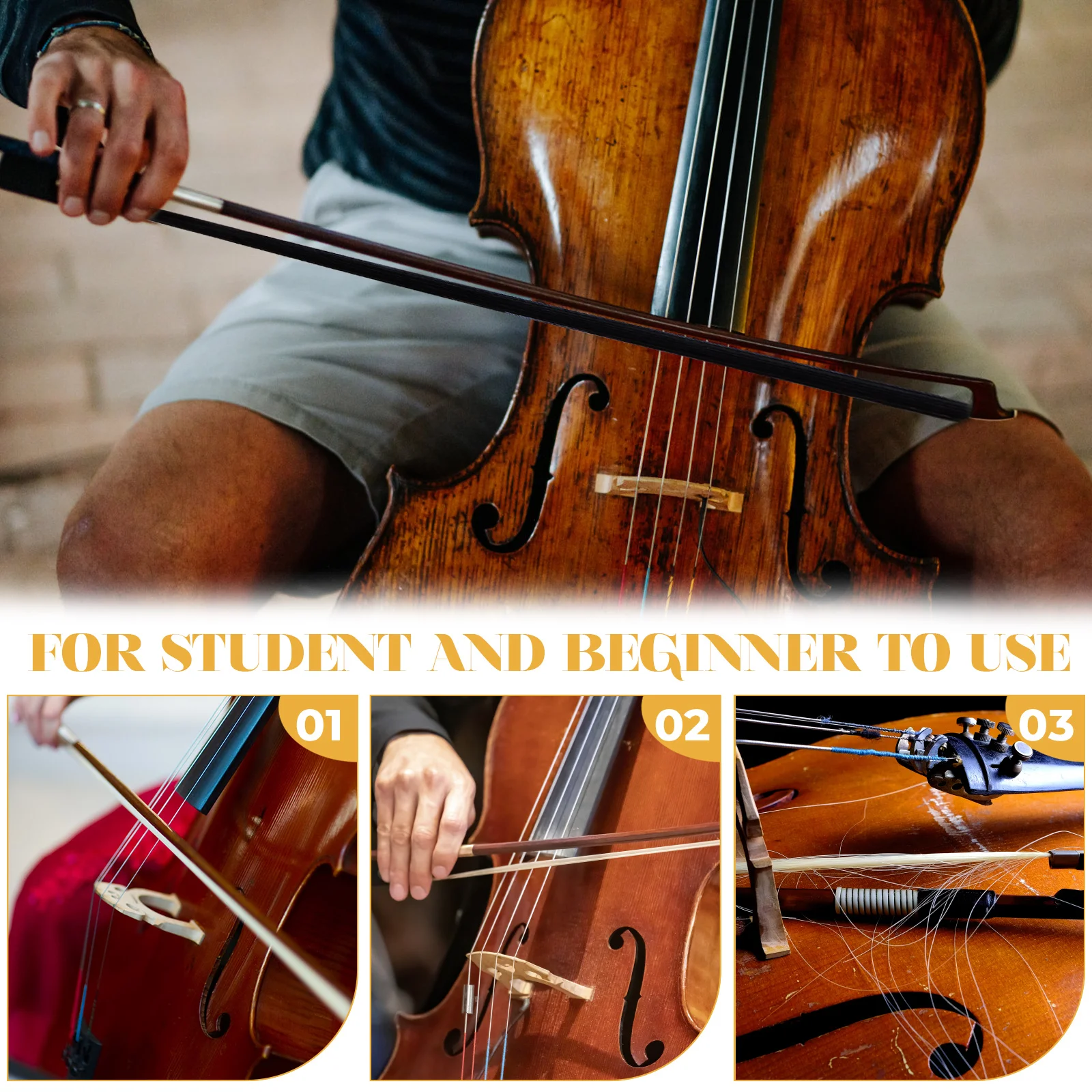 

Cello Bow Hair Violoncello Ponytail Hair for Student Beginner Practice Home School Cello Room Instrument Supply