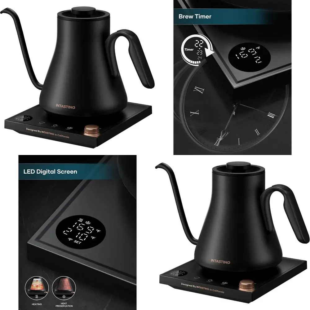 

Stainless Steel Gooseneck Kettle with ±1°F Temperature Control, 0.9L Capacity for Coffee, Tea, and Hot Water