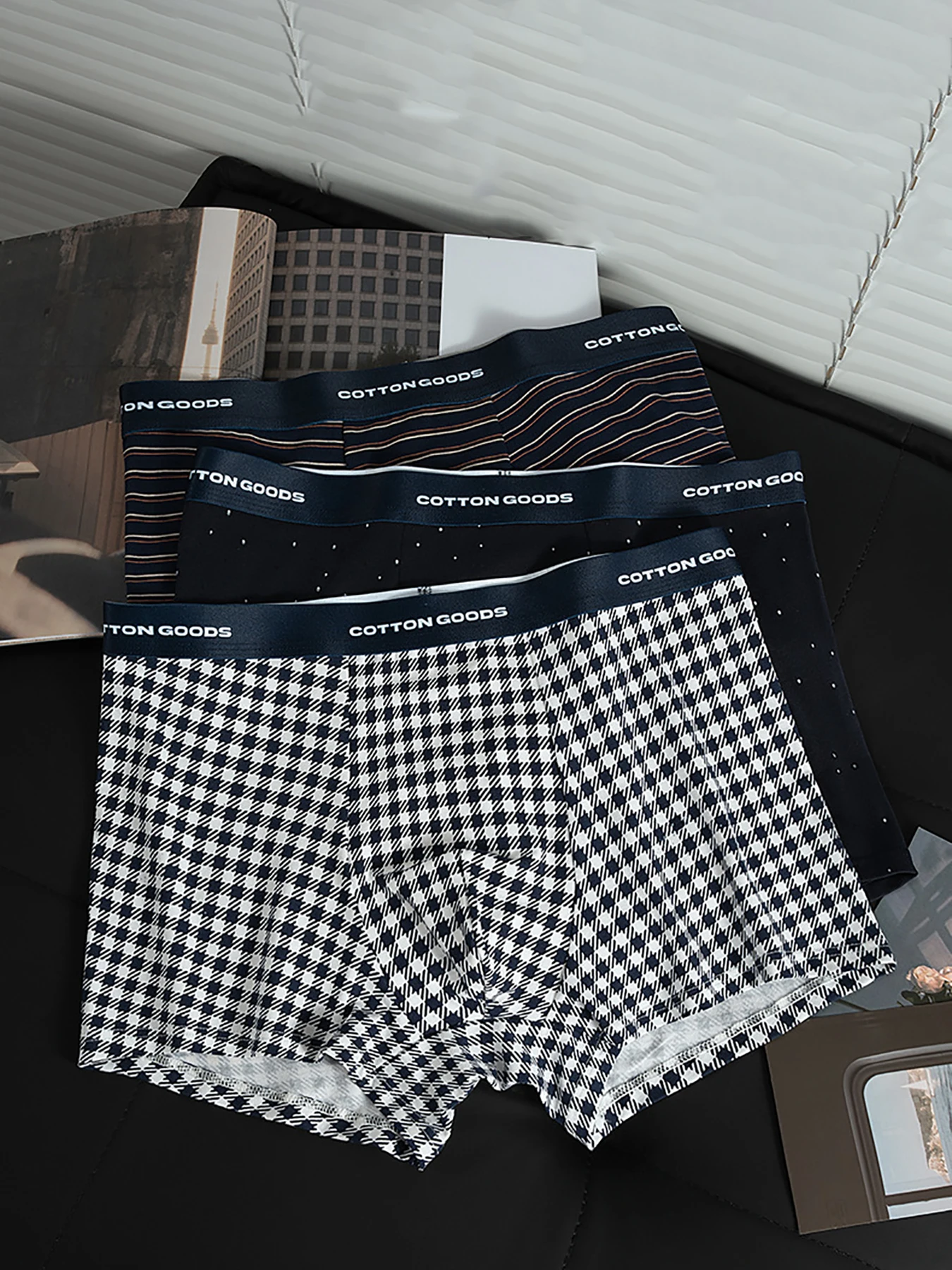 3PCS men's underwear autumn and winter new style check print soft breathable high spring boxer shorts
