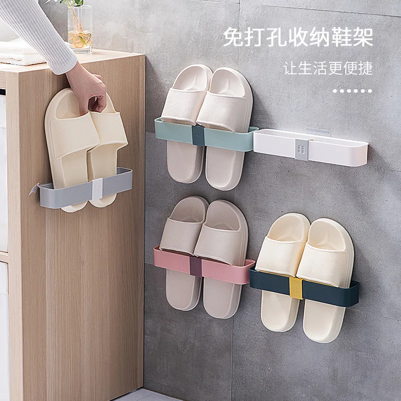 Slipper Hooks Bathroom Wall Mounted Punch-Free Slipper Racks Self-Adhesive Storage Rack for Slipper Shoes Hanger Holder