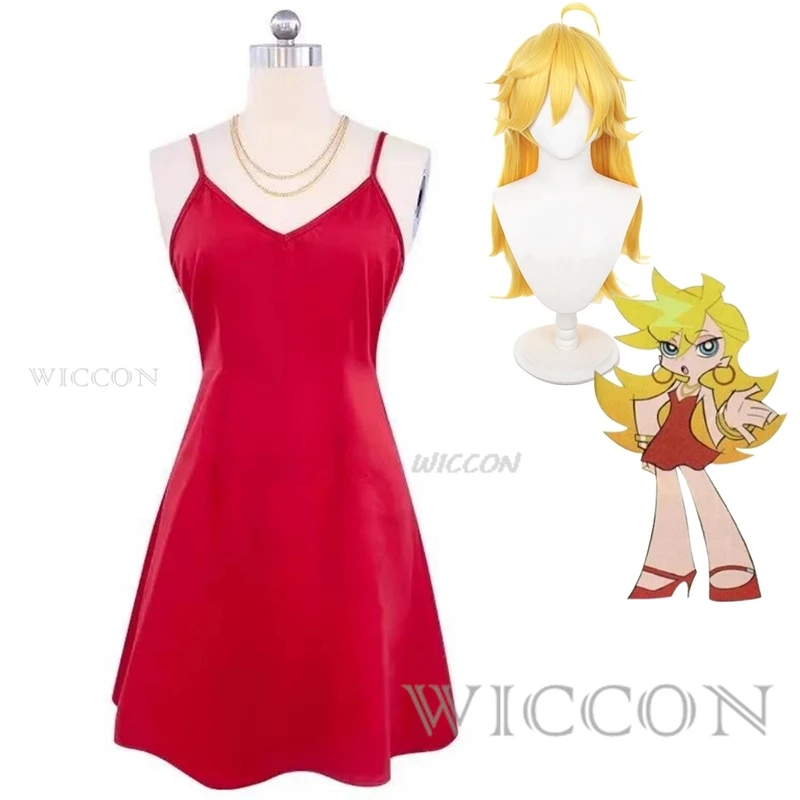 Panty·Anarchy Cosplay Costume Wig Red Camisole Skirt  Woman Sexy Halloween Suit Anime Panty & Stocking with Garterbelt