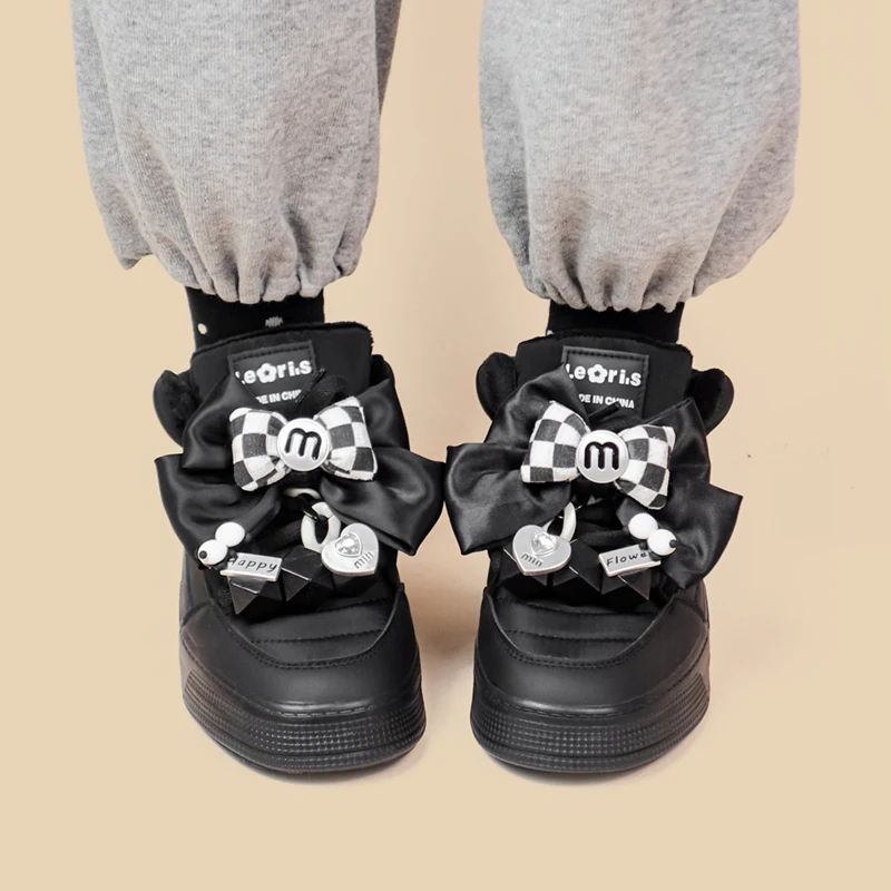 Amy and Michael Original Designer Shoes Fashion Women Sports Casual Black Sneakers Cute Girls Students Keep Warm Plush Shoes