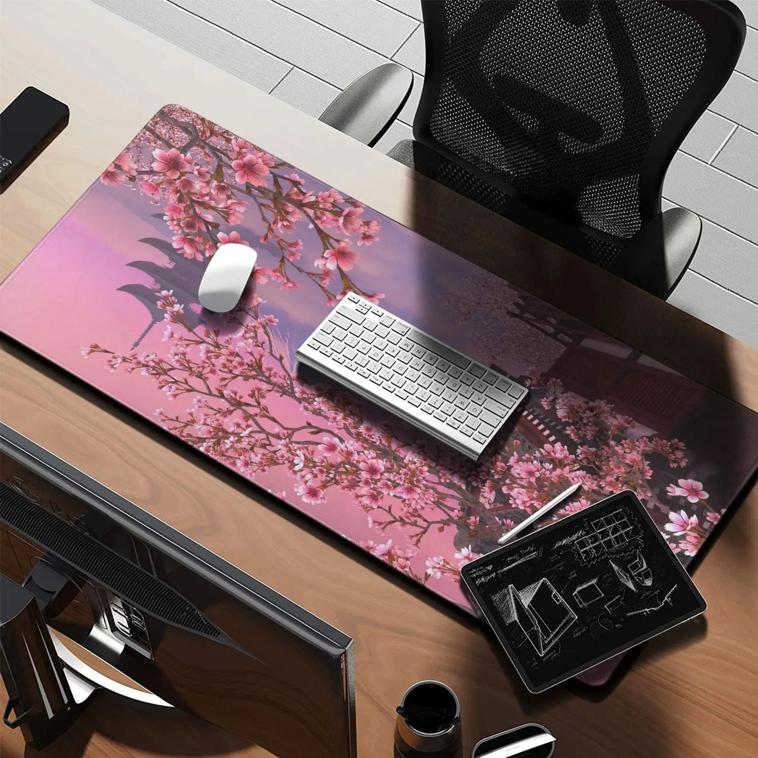 Cherry Mouse Pad Desk Pad with Non-Slip Base Extended Mouse Pad XXL Desk Mat On Top of Desks for Office Home 35.4